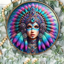2D Flat2D Flat Surface, Indigenous Headwear Artwork Vintage Metal Plaque, Size 7