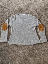 Flora New England Knit Gray Sweater Womens Large L Elbow Patches Made In Usa