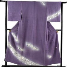 Japanese Silk Houmongi Kimono S 152cm Purple Grass and flowers Gradation 5023492