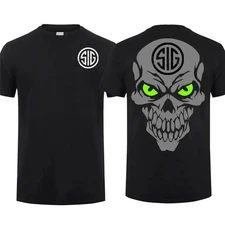 Sig Sauer Skull Green Eyes T-shirt, Unisex Short Sleeve Casual 100% Cotton