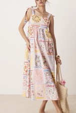 Asos - Miss Selfridge Tie Shoulder Postcard Print Colorful Maxi Dress Size US 6