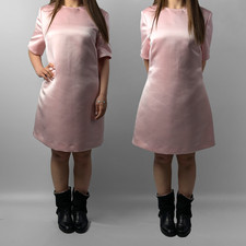 Alexander McQueen Pink Soft Cute Satin Shiny Shift Knee Dress size IT44/L