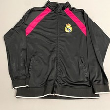 Real Madrid Football Soccer Track Jacket Men Black Pink Logo Full Zip Running