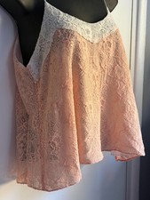 Peach Lace Tank Top S Partially Lined Sheer Hem Cami - Romantic Coquette