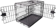 Portable Foldable Metal Wire Dog Crate W/ Removable Tray Double Door Divider