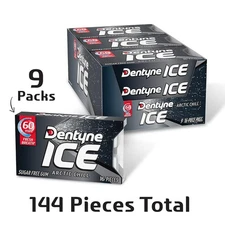 Dentyne Ice Arctic Chill Sugar Free Gum, 9 Packs of 16 Pieces (144 Total Pieces)