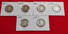 Lot of 6 Silver Washington Quarters (1941–1951, Includes 1941-S & 1951-D) – 90%
