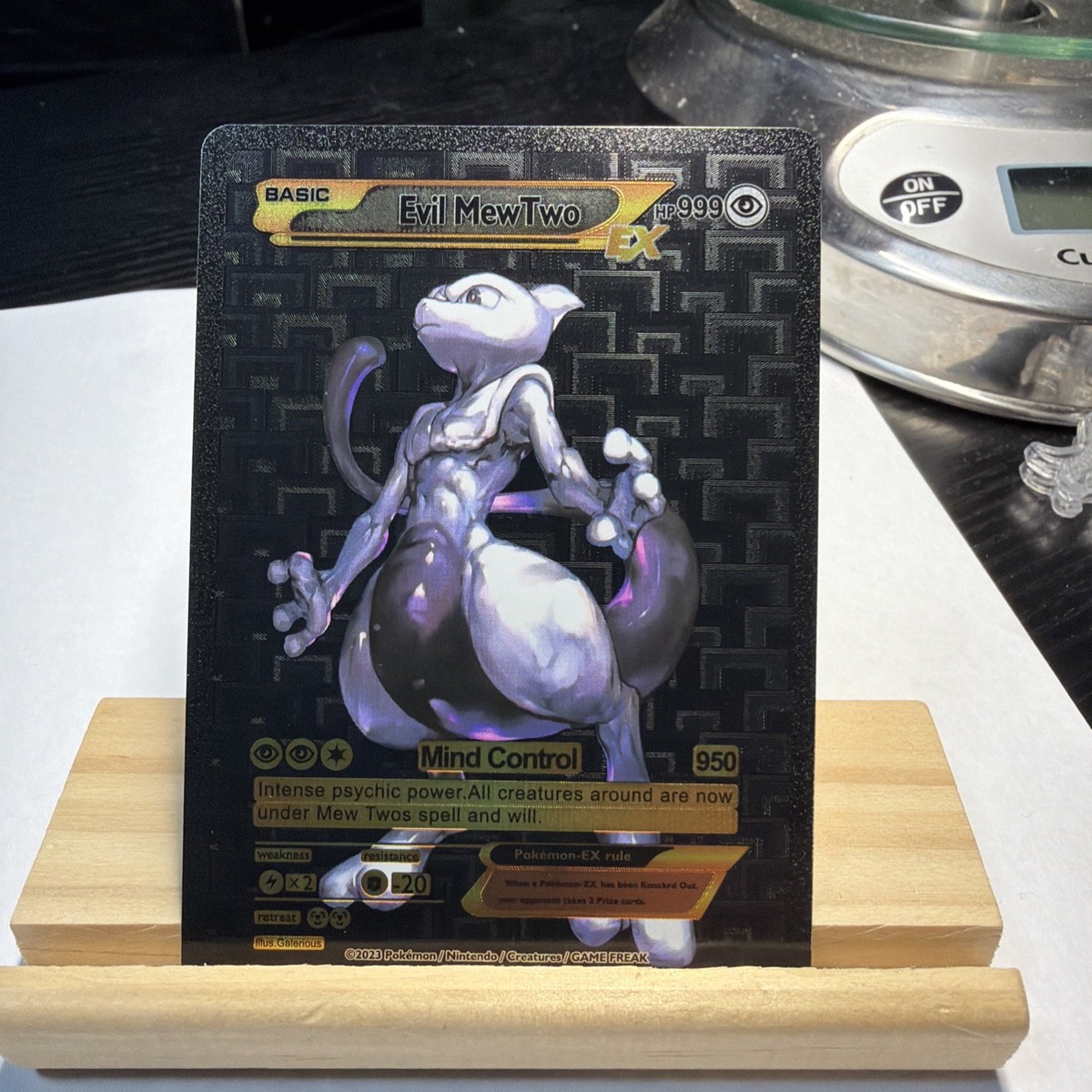 Evil Mewtwo EX Black Foil Fan Art Display Card Mind Control Card