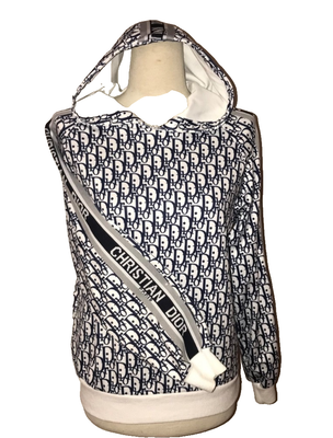 Christian Dior Monogram Mock Neck Long Sleeve Navy white