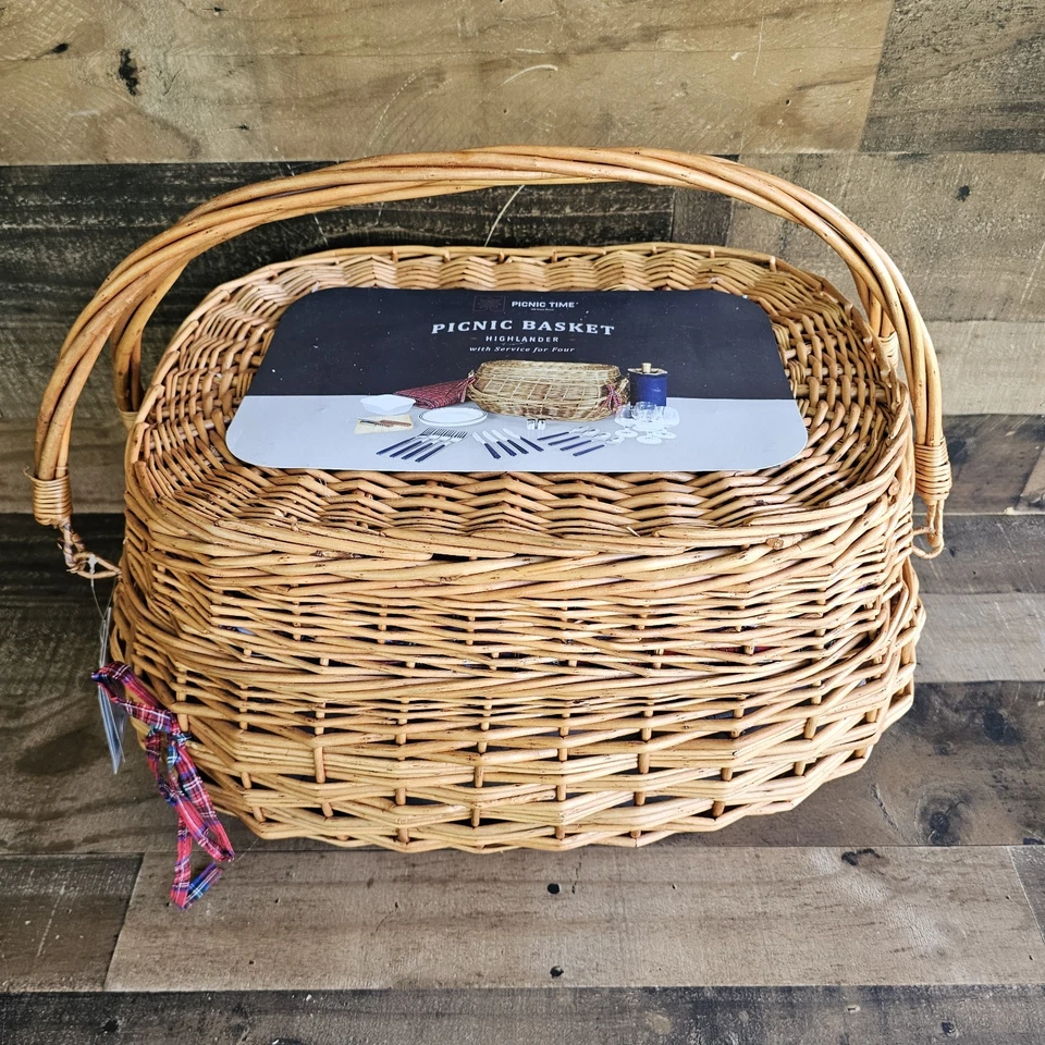 Cesta de picnic de mimbre Highlander PICNIC TIME para 4. Manta, vino, utensilios Foto 2 de 4