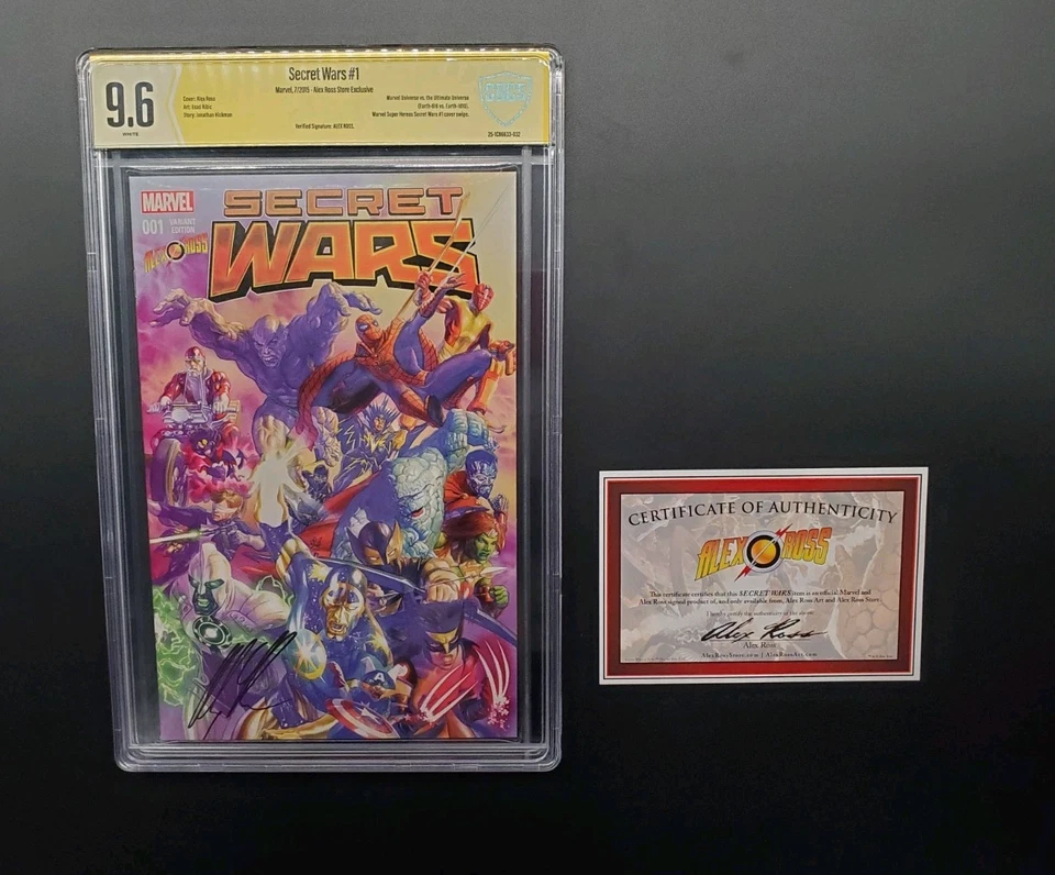 Secret Wars #1  CBCS 9.6 SIGNED ALEX ROSS Store Variant Avengers Homage Cover  - Image 3 of 4