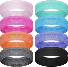 8 Pack Non Slip Sweatbands Stretchy Headbands Running Yoga Workout Hair Band