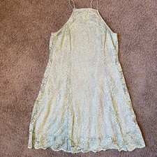 Altar'd State Halter Lace Mini Dress size Large Green Sleeveless High Neck  