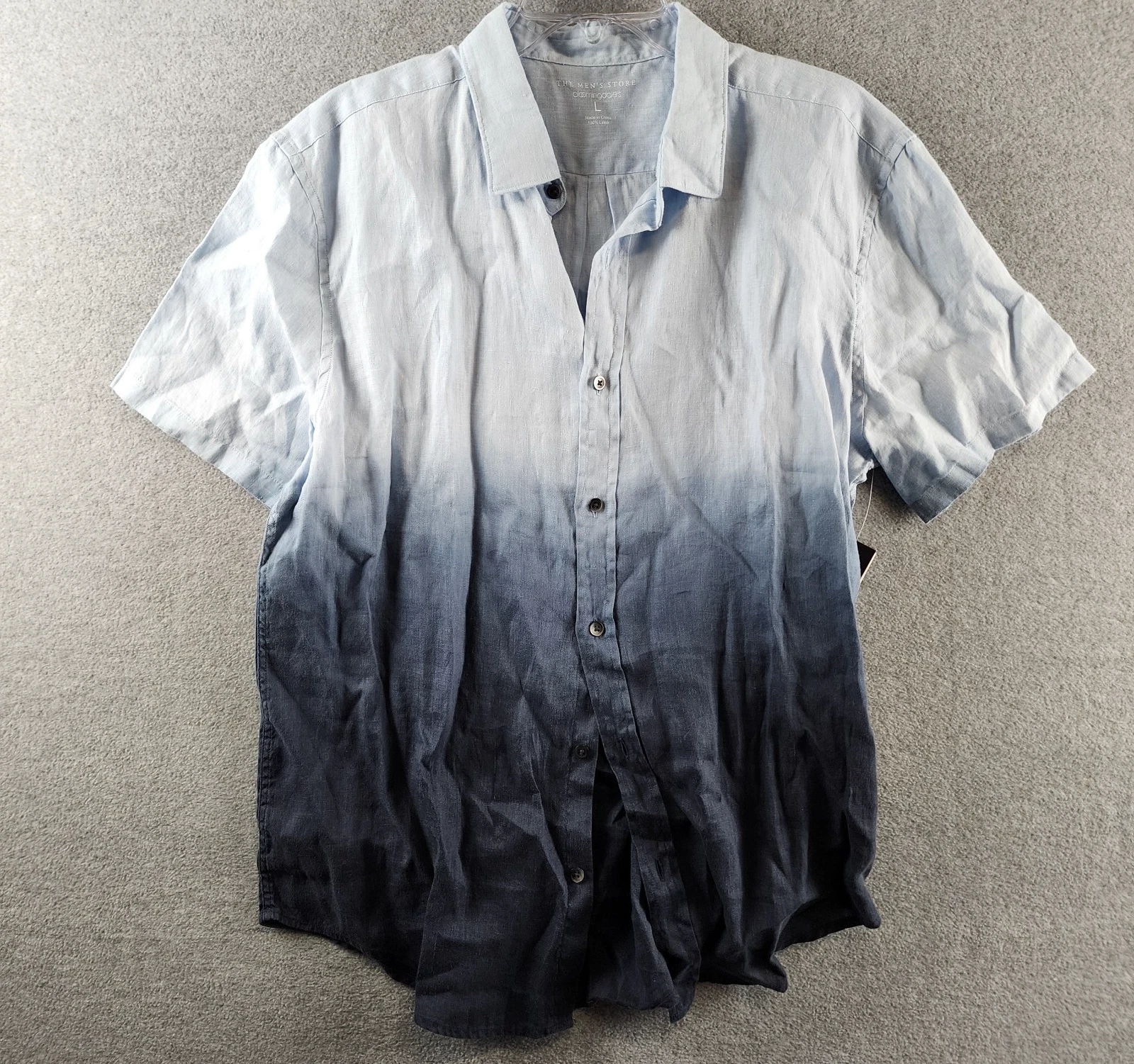 The Men's Store at Bloomingdale's Dip Dye Short Sleeve Linen Shirt L Blue Ombre