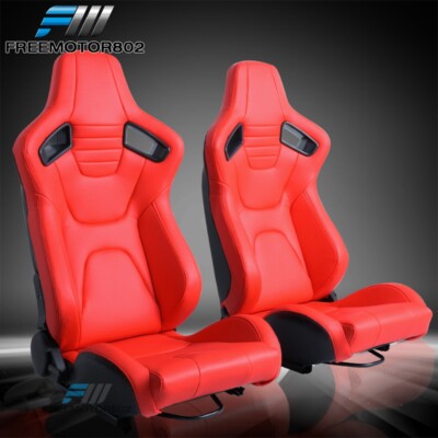 Adjustable Universal Racing Seats Red PU Carbon Leather with 2