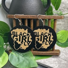 2 Silver-tone Earring Set Boho Retro Wood Dangle Juneteenth African A1408