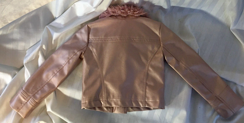 Jacket Limited Too Girls Faux Fur Leather Coat 4T Sparkle Pink Moto Zip Shiny 4 - Picture 8 of 13