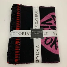 Victoria's Secret Winter Angel Collection "LOVE" Scarf 83"x12"  Black / Red NWT 