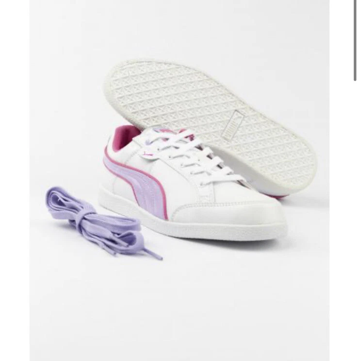 New puma Ikaz Lo Sneaker white Leather purple PINK Shoe laces Size 9