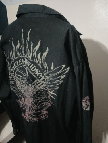 Harley Davidson camicia uomo XL con bottoni manica lunga nera con aquila sul retro - Foto 3 di 5