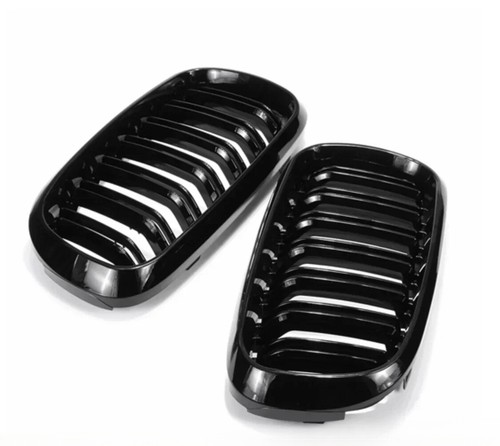 For BMW Front Bumper Kidney Racing Grille Glossy Black Car Double Slat Grill - Picture 9 of 12