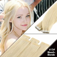 Real Remy Human Hair Tape in Hair Extensions Skin Weft #613 Light Blonde 30-100G