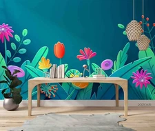 3D Flowers Leaves Paper Cutouts Self-adhesive Removable Wallpaper Murals