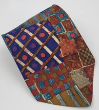 Perry Ellis Portfolio Silk Tie Red Brown Blue Multicolor Abstract Necktie 57 x 4