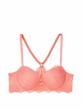 NEW Victoria's Secret Dream Angels Raceback Demi Bustier Bra Crystals Peach 32D