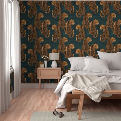 Spoonflower Leopards on Greenlarge Animal Print Jungle Wallpaper 4-24''x27' Rolls
