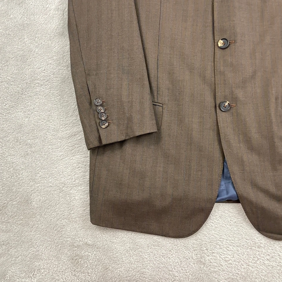 Blazer de lana Gianluca Isaia Napoli abrigo deportivo para hombre 54/44 marrón azul rayas Italia Foto 3 de 4