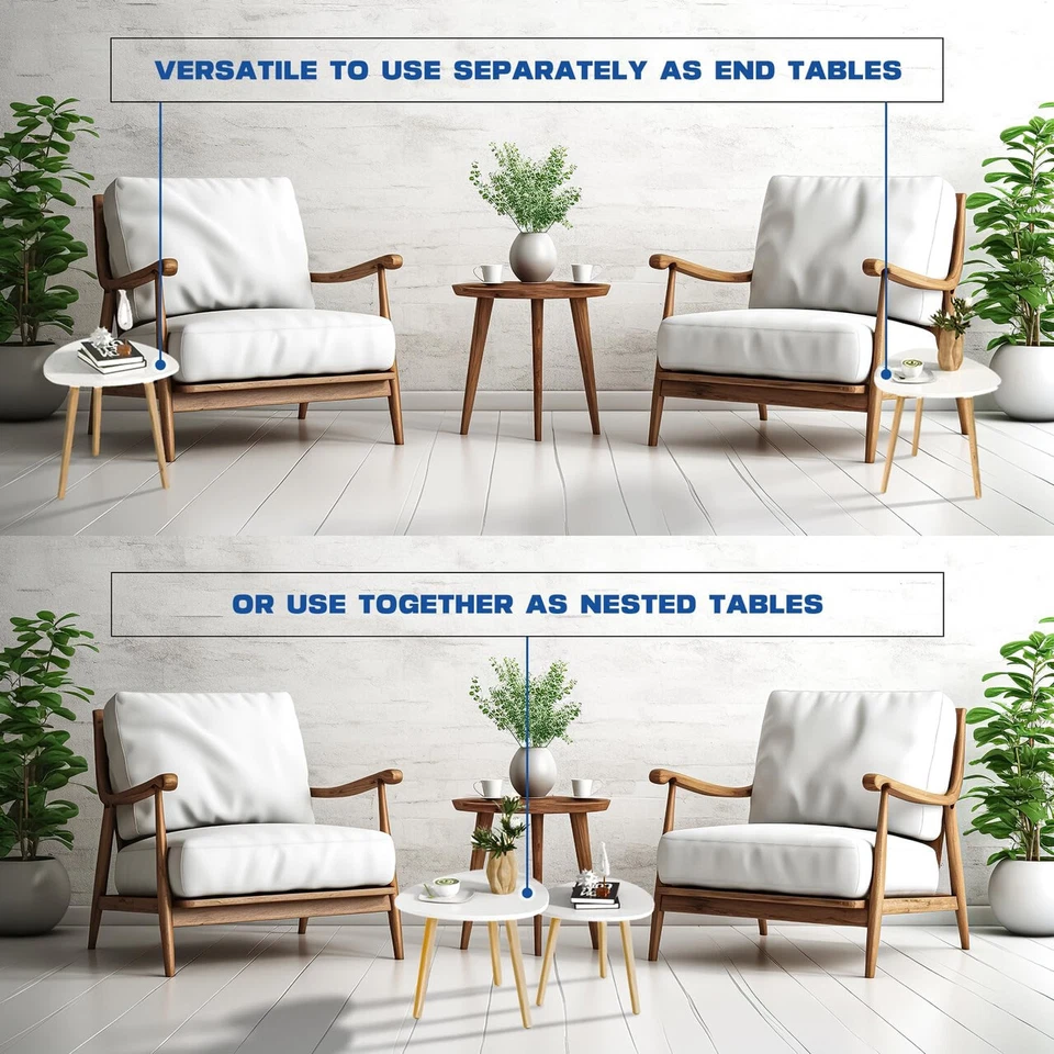 Set of 2 End Table Sofa Side Table Living Room White - Image 4 of 4