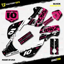 White & Pink Slick Racing Graphics Kit fits Suzuki DRZ110 All years Decals 03+