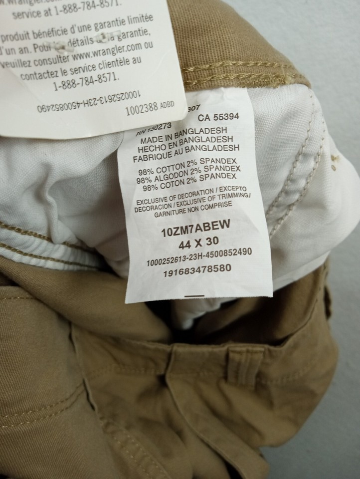 Wrangler Cargo khaki Pants 44x30 Mens New Work Wear Hiking eBay