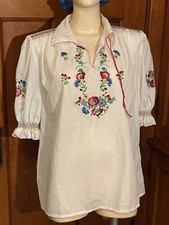 Vintage 60s NOS Hungarian Embroidered Ethnic Top Blouse Sz M Unworn Hippie Boho