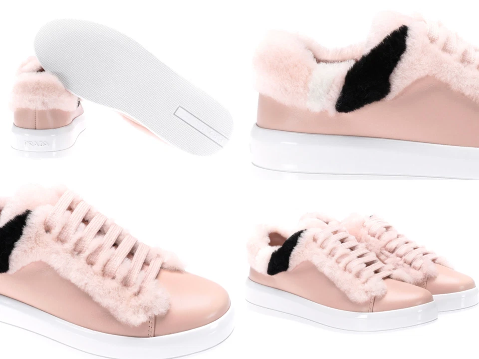 PRADA PINK SNEAKERS FUR TRAINERS FELL SCHUHE SHOES TURNSCHUHE DEADSTOCK 36,5