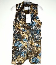 SALVATORE FERRAGAMO Brown Botanical Leaf Print Vest Size 40 TMC