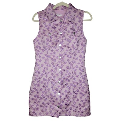 Storia Mini Shirt Dress Medium Lavender Embroidered Shimmer Fairycore Pixie