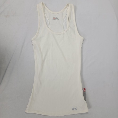 Canotta Under Armour donna bianca a costine HEAT GEAR taglia XS nuova con etichetta aderente