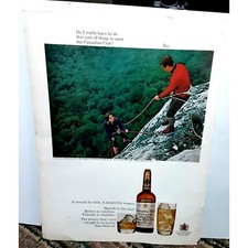 1967 Canadian Club Whiskey Man Woman Climbing Mountain Vintage Print Ad 60s Orig