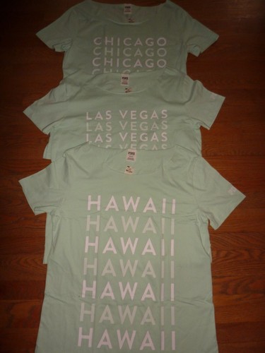 T-shirt Victoria's Secret Rose - Brut CT, Motifs Las Vegas/Hawaii/Chicago - Neuf Avec étiquettes