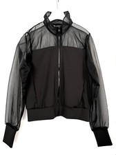 Zara Tulle & Neoprene Bomber Jacket Size S Uk 8-10 Semi-sheer Pockets Black Nwot