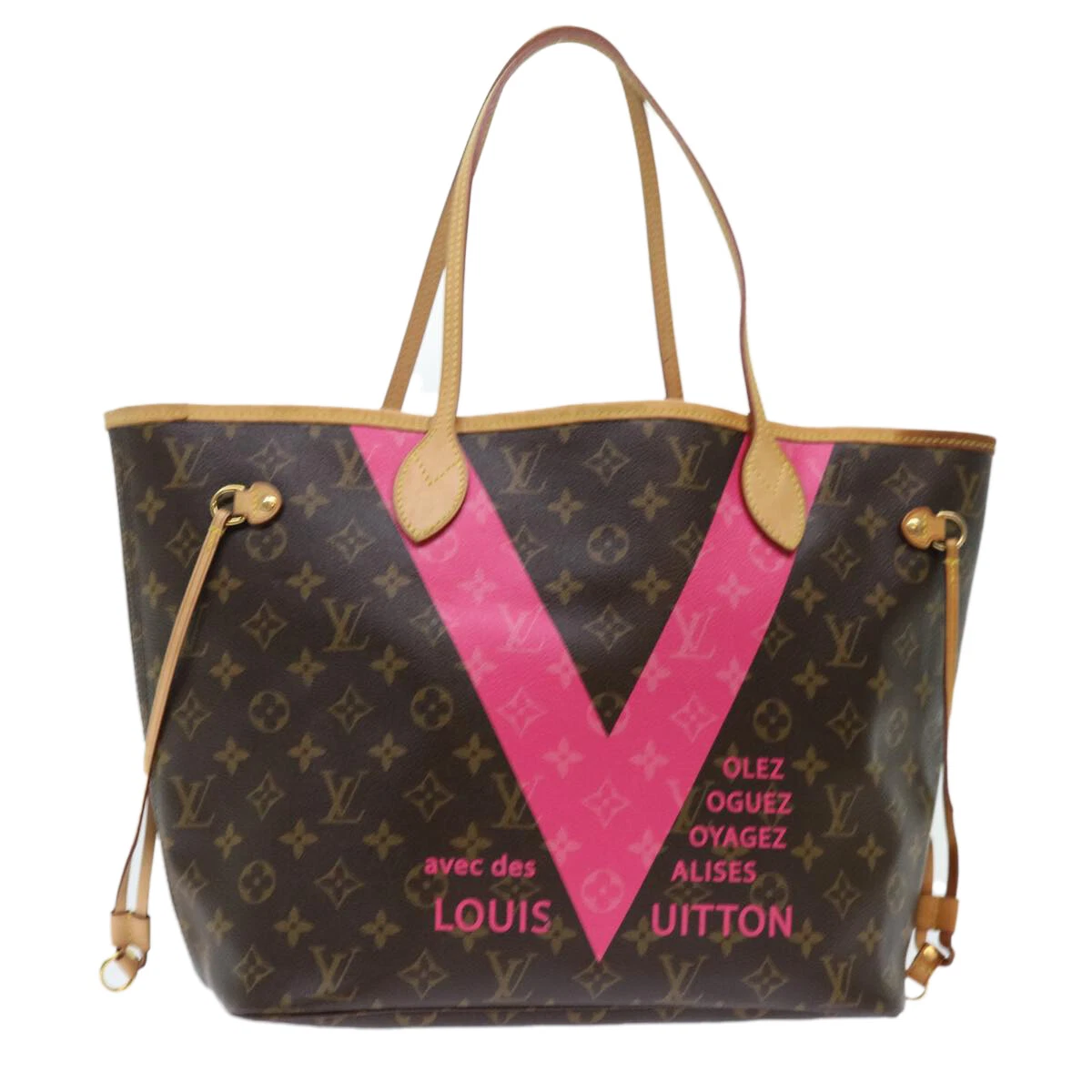 LOUIS VUITTON Monogram V line Neverfull MM Tote Bag Pink M41602 LV  