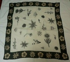 Talbots Ivory Cream Charcoal Brown Floral 100 Luxurious Chiffon Silk Scarf 