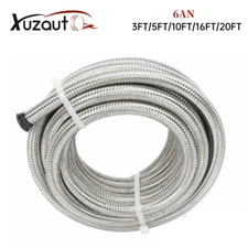 6AN 3/8" Fuel line Hose Braided Stainless Steel Oil Gas CPE Silver 10FT/20FT