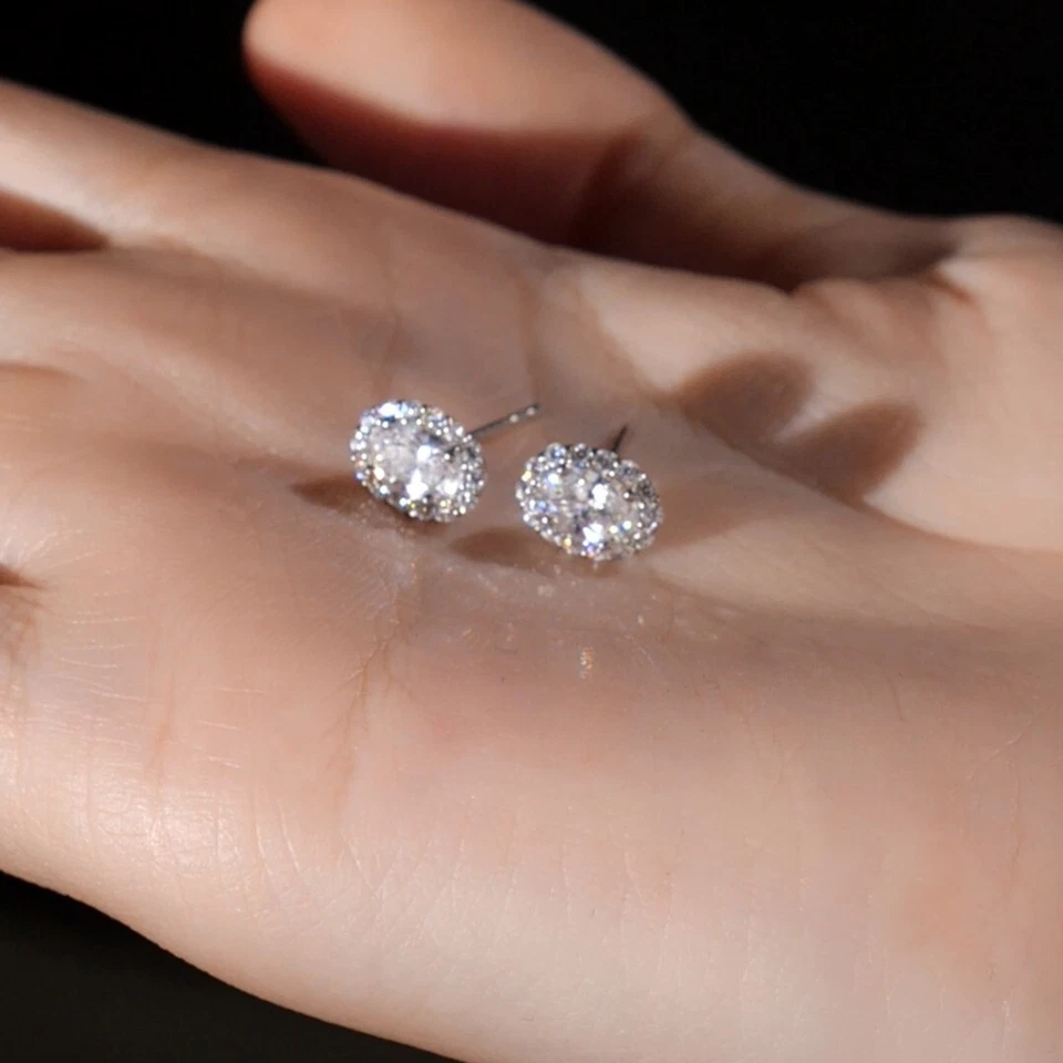 18k white gold gf made with SWAROVSKI crystal oval stud luxury earrings Foto 2 de 4