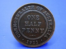 AUSTRALIA HALF PENNY COIN 1911   / SNIFF'S  ANCIENT COINS T-4/5