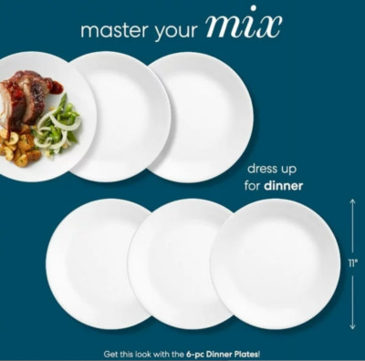 Corelle by Corning WINTER FROST WHITE Set of 6 Dinner Plates White 10.25 in