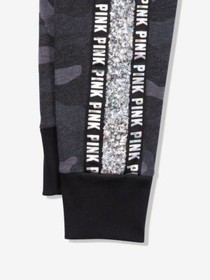 Victoria Secret VS Pink Sequin Bling Black Camo Skinny Jogger Pants XS NEW