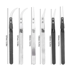 6PCS Anti Magnetic Soldering Tweezer Pointed Curved Stainless Steel Ceramics